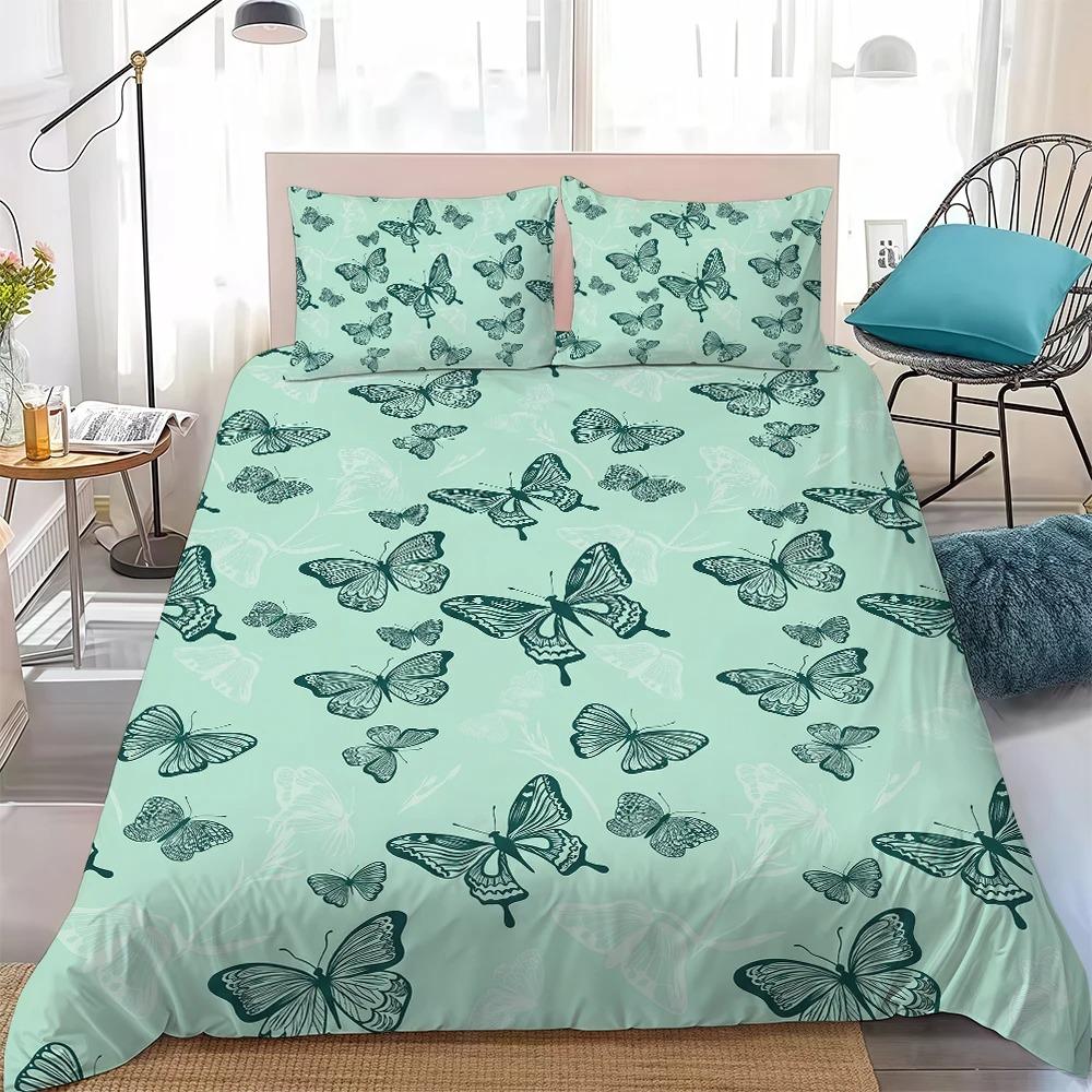 3D Vintage Butterfly Duvet Cover Set, Retro Insect Print Soft Microfiber Bedding Set With Pillowcases