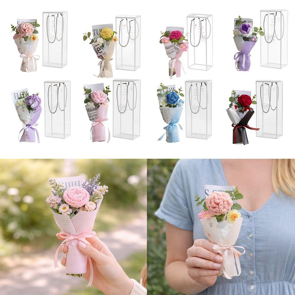 Photography Props Crochet Flowers Bouquet Knitted Eternal Simulated Flowers  Valentine'S Day