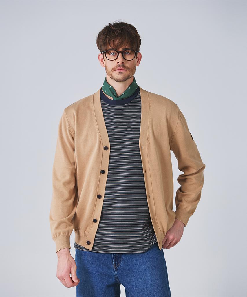 Guernsey Woollens Cotton V-Neck Cardigan - Light Camel