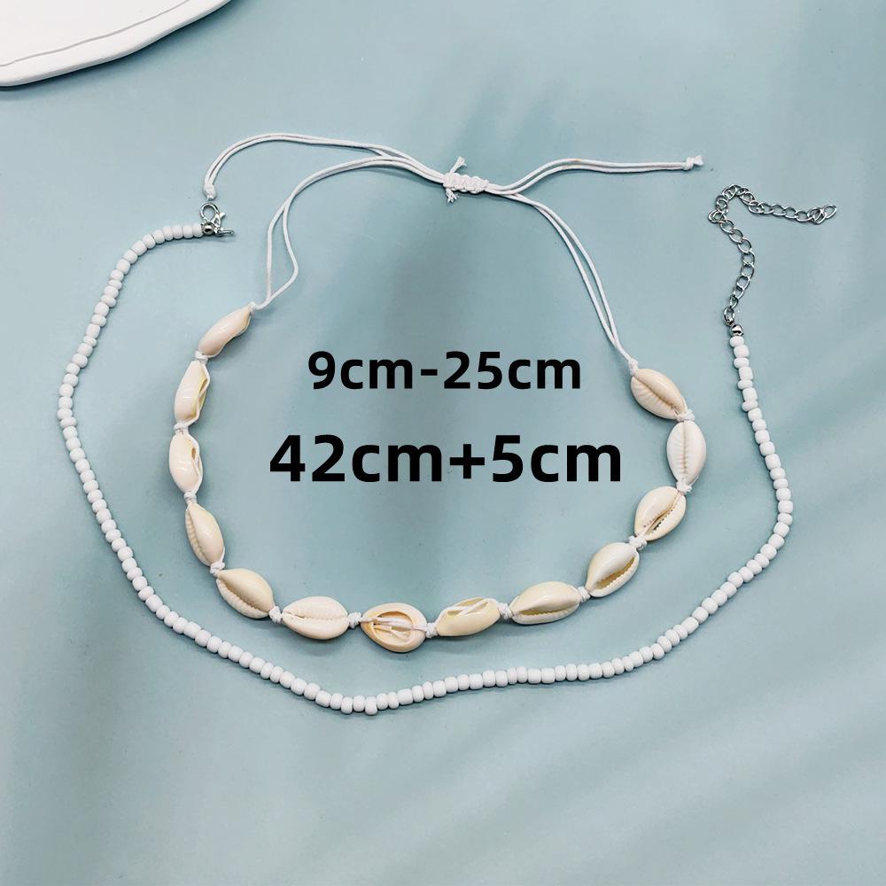 Bohemian Style Multi-Layer Clavicle Chain Necklace with Seed Beads and Shell Pendant for Women
