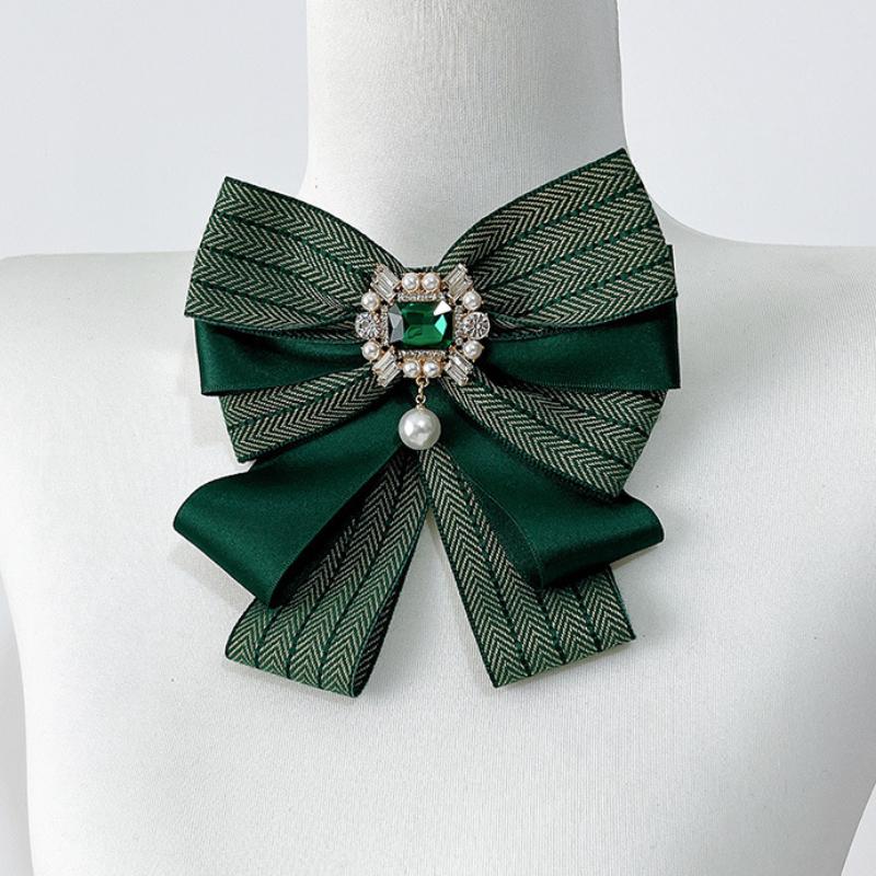 Korean Multi-layer Fabric Bow Brooch Rhinestone Crystal Shirt Collar Pins for Women Fashion Bowknot Jewelry Accessories
