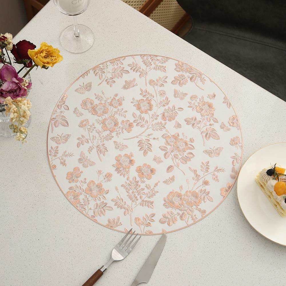 6/4pcs Round Luxury Flower Pattern Placemat Home Hotel Restaurant Anti Slip Waterproof Coffee Dining Table Decor Mat Coaster