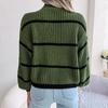 Striped Half High Collar Sweater Lantern Sleeve Knitted Pullover Women's Casual Top Thickened Warm Comfortable Autumn and Winter