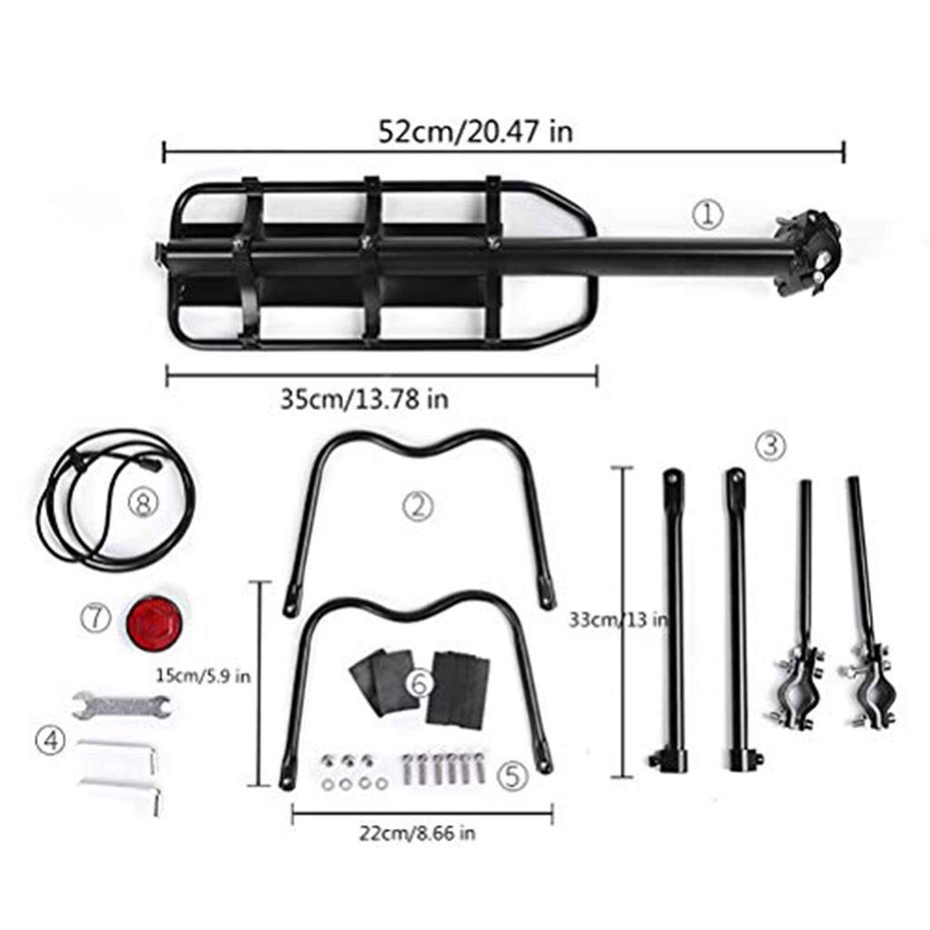 Enkrio Bicycle Carrier, Lightweight, Extendable Rear Carrier, 50kg Load Capacity, Retrofit Luggage Rack, Easy Installation, Includes Reflector