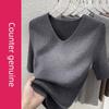 Plus Size Women Clothing Western Style V-neck Short Sleeve T-shirt Women's Summer New Loose Slimming Solid Ice Silk Knitting Top Thin