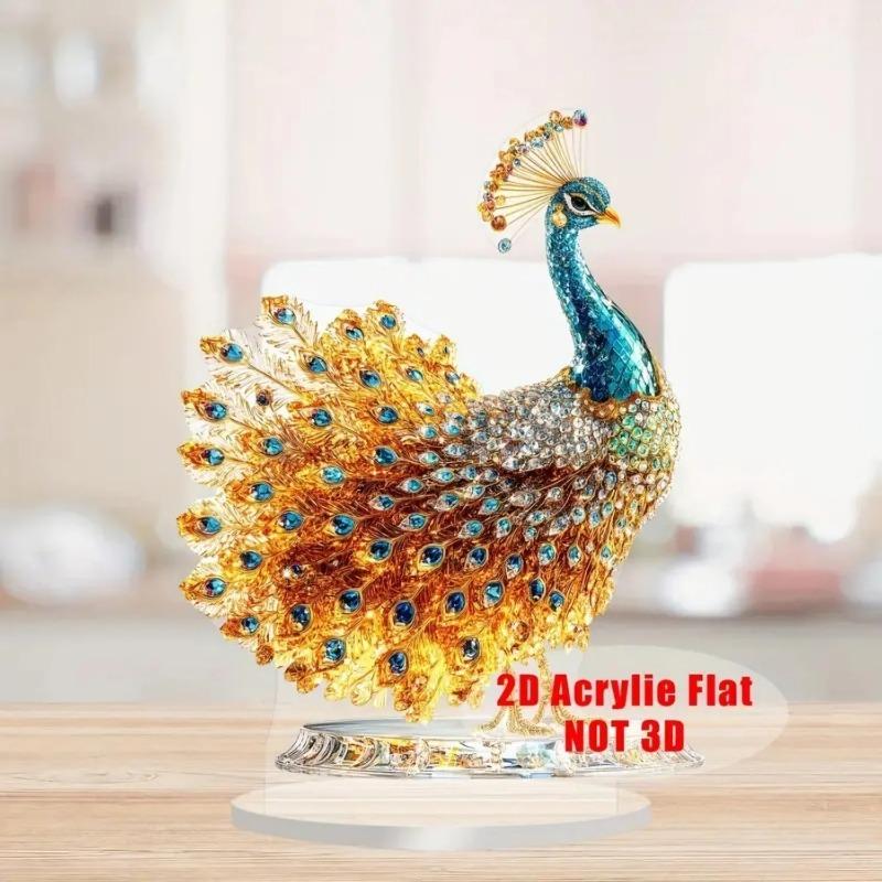 

2D Flat Retro Golden Peacock Statue Acrylic Desktop Decoration, Home Decor Plaque Hanging Wall Art Decorative Garden Decoration for Room Door Signs Ha 20x20cm