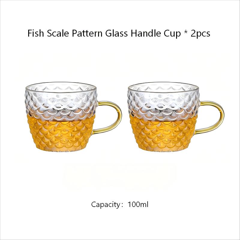 Hey LiLac 100ml Fish Scale Pattern Lead-free Borosilicate Heat-Resistant Glass Handle Cup