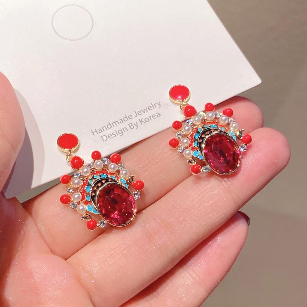 Chinese Style Earrings, Ethnic Style New Year Red Earrings, Female Silver Needles, Earrings, Copper Plated Genuine Gold, Personalized Jewelry
