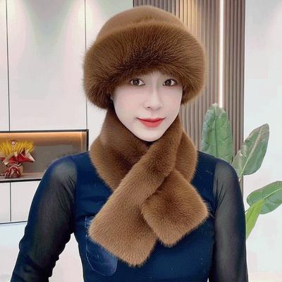 Windproof Cossack Hat Set Thickened Fluffy Winter Bonnet Faux Mink Headwear  Seniors