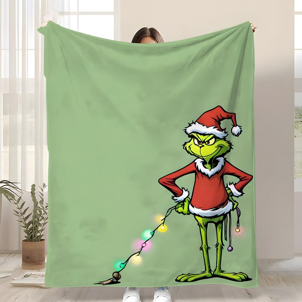 

movie Christmas green The GrinchS Throw Soft Coral Fleece Blanket 310gsm Fluffy Warm Throw for Sofa Bed Couch Bedroom Decor 75cmx90cm