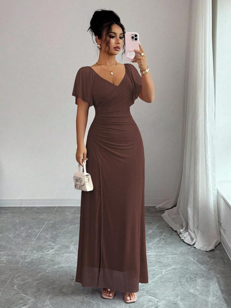 2026 Cross-border Europe, America, Amazon's New V-neck Cross-waist Fishtail Skirt, Flying Sleeve Pleated Temperament Hip Skirt