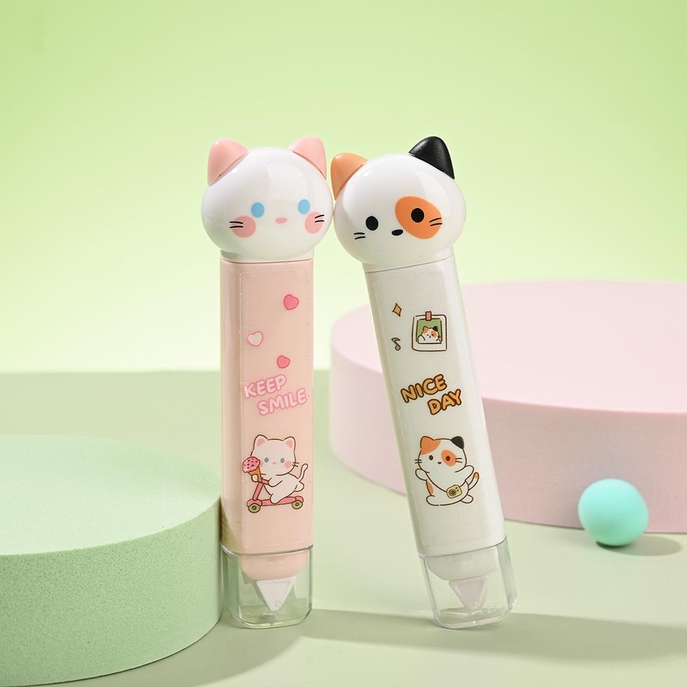1/4pcs Busy Cat Correction Tape & Glue Stick Cute Cartoon Kitty Dual-side Function Correcting Tapes Adhesive