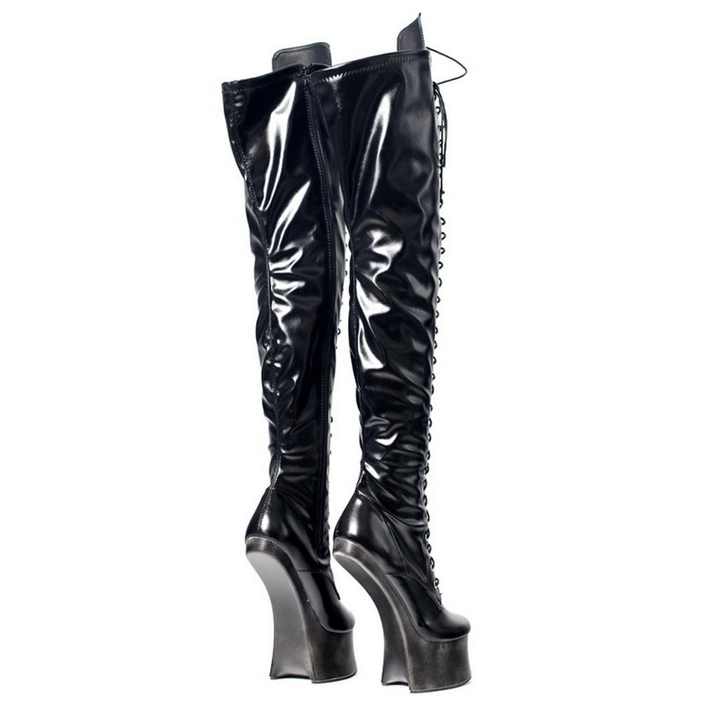 

Модные 18-сантиметровые ботфорты без каблука, фетиш-платформа, круглый носок, мужские туфли для стриптиза выше колена, черные, на заказ 36 чёрный