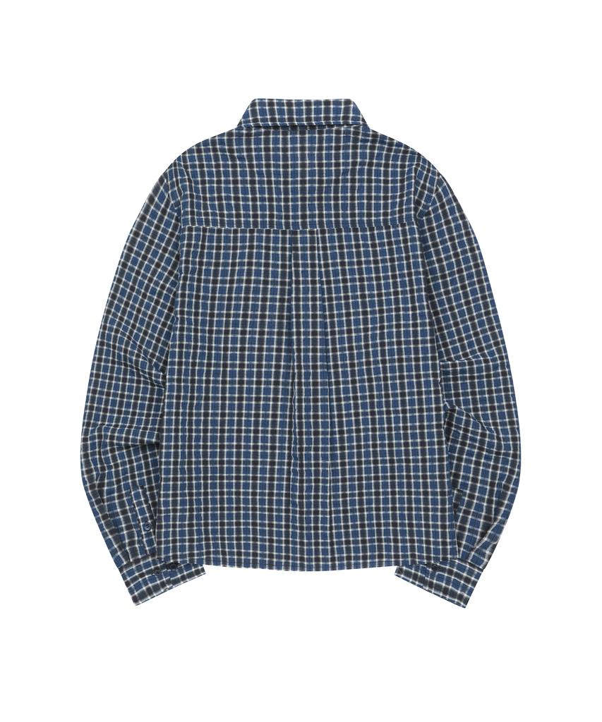 ODDSTUDIO Vintage Detail Semi-Crop Check Shirt - Navy Blue