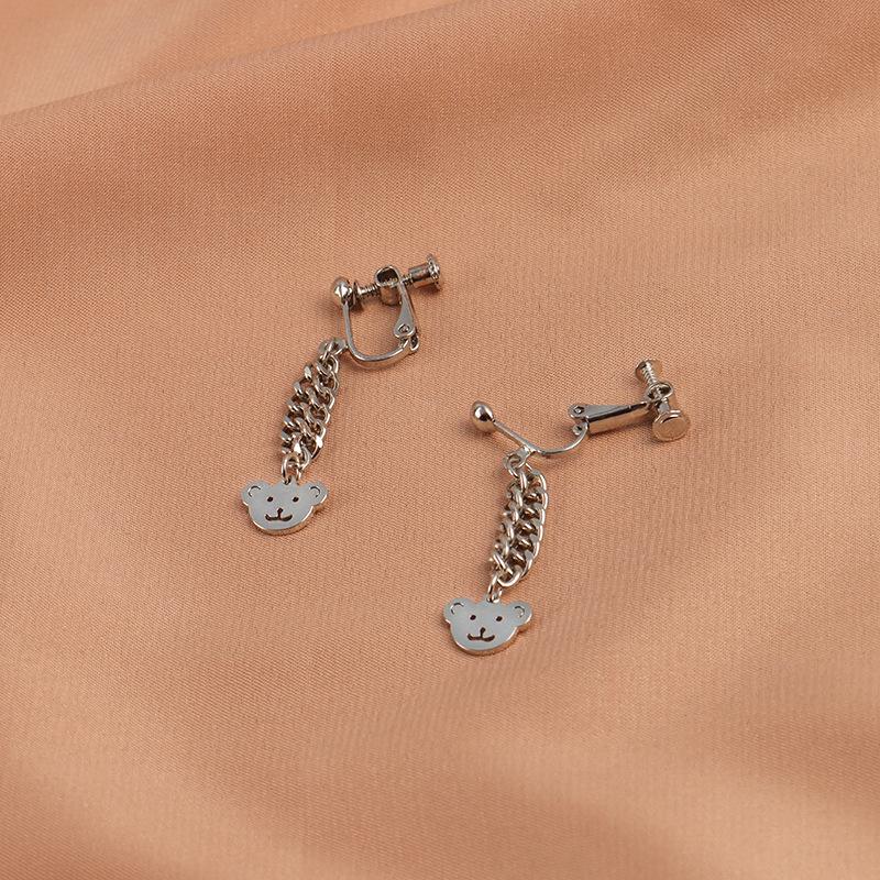 925 Sterling Silver Bear Chain Stud Earrings for Women - Korean Style, Simple & Sweet Niche Design 