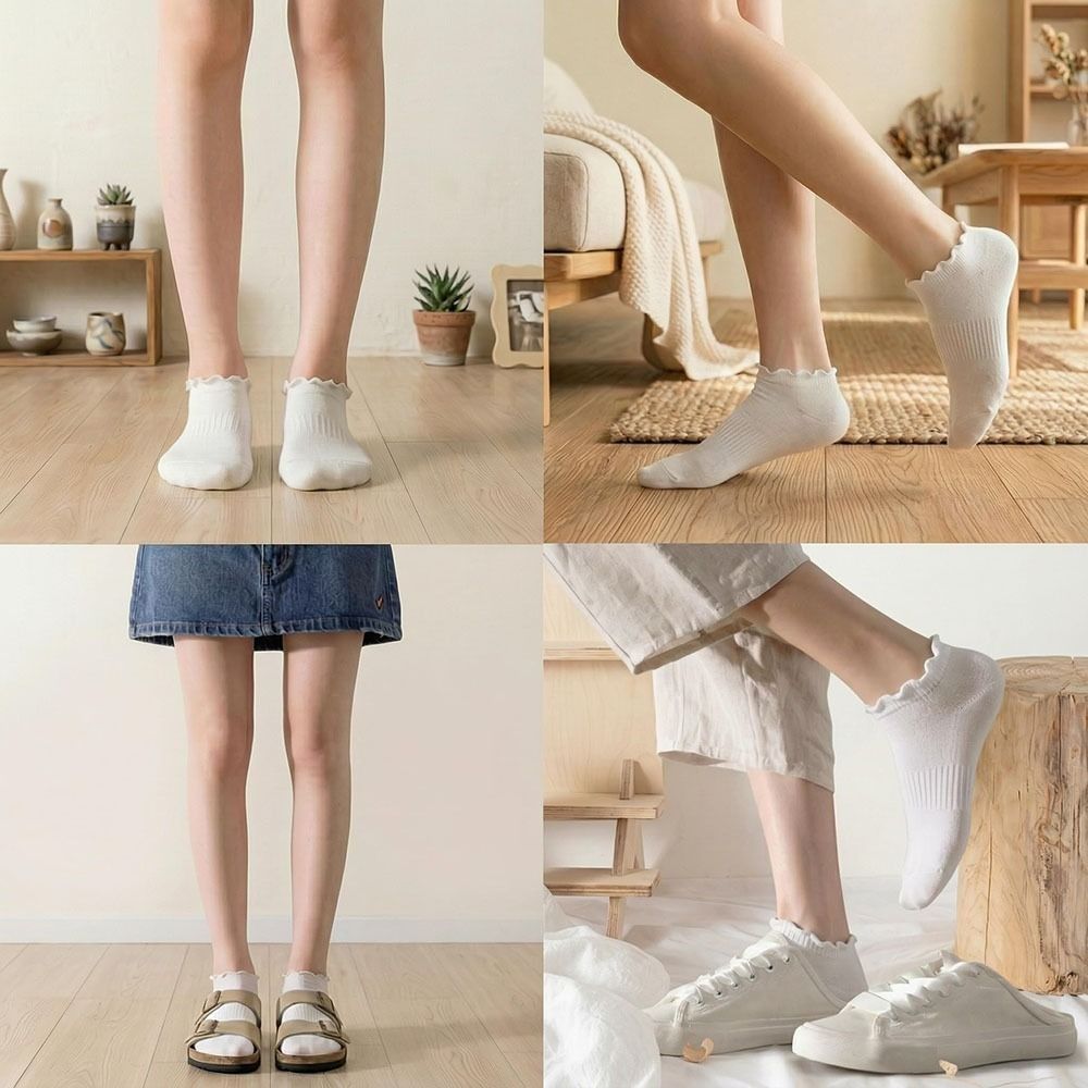 6Pairs Thin Low Cut Socks Frilly Women Ruffle Socks Cute Ankle Socks  Home