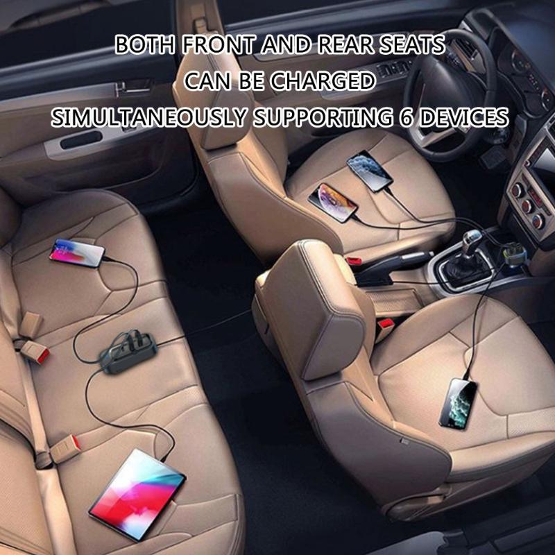 Mehrere Geräte Auto-Ladestation 6-Port USB-Schnellladegerät mit Verlängertem Kabel Universelles Autoladegerät für Smartphones
