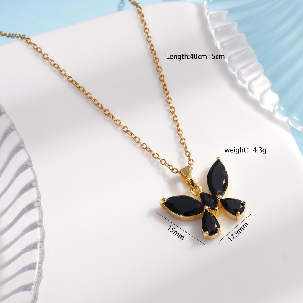 Sweet Colorful Zircon Butterfly Pendant Necklace Cute Stainless Steel Chain Jewelry Gifts for Women Teen Girls