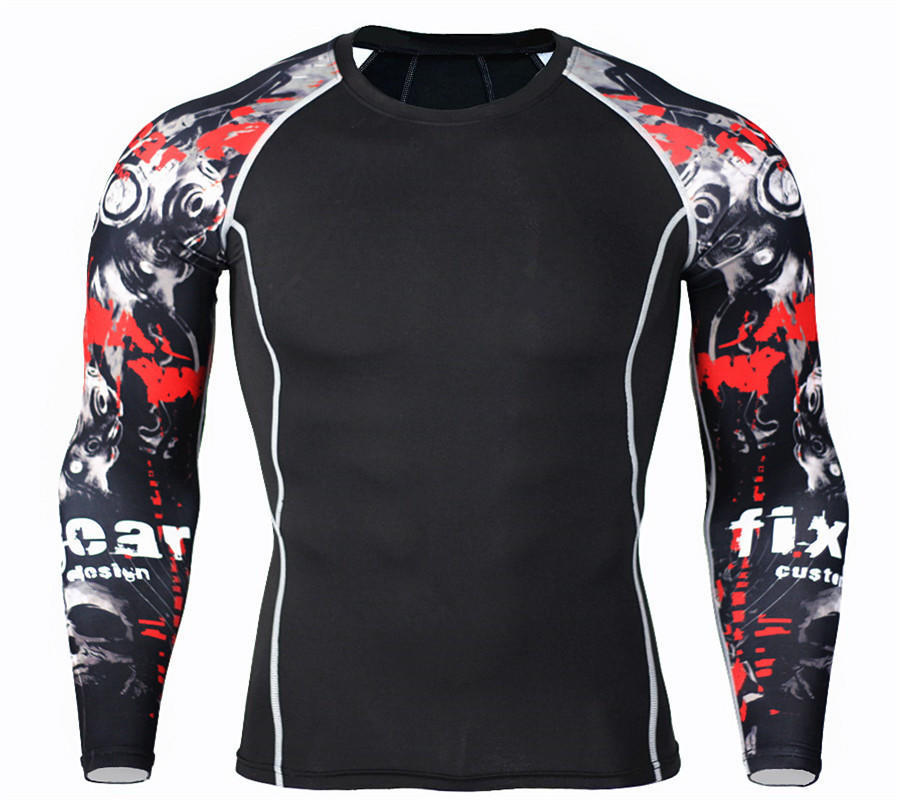 Camiseta deportiva de secado rápido con mangas de flores para hombre, ropa de fitness para correr, ropa de compresión elástica