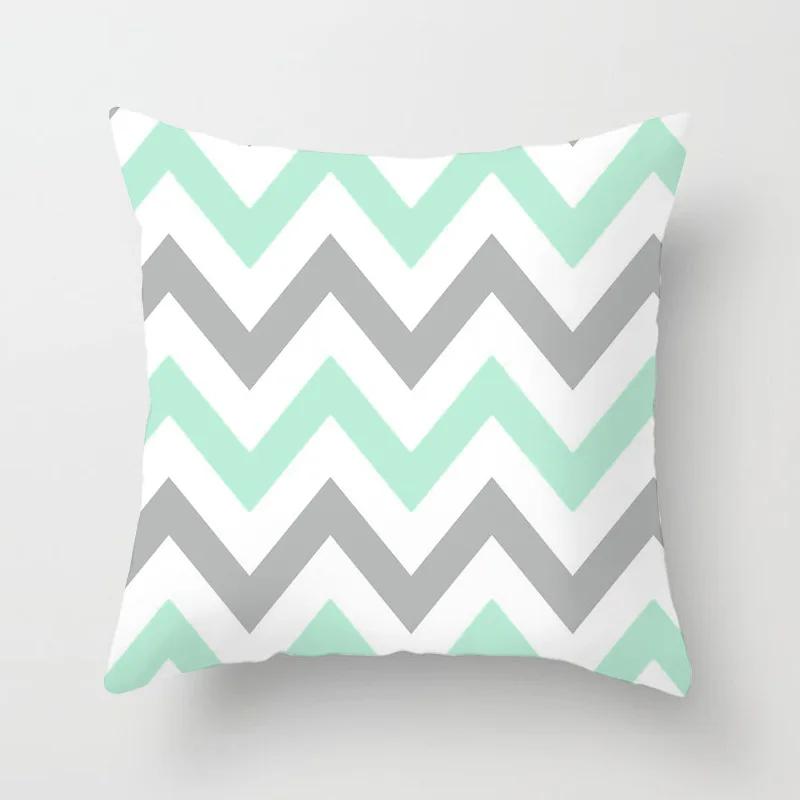 Nordic Mint Green Blue Geometric Stripe Cushion Cover Home Living Room Sofa Decoration Square Pillow   45x45cm