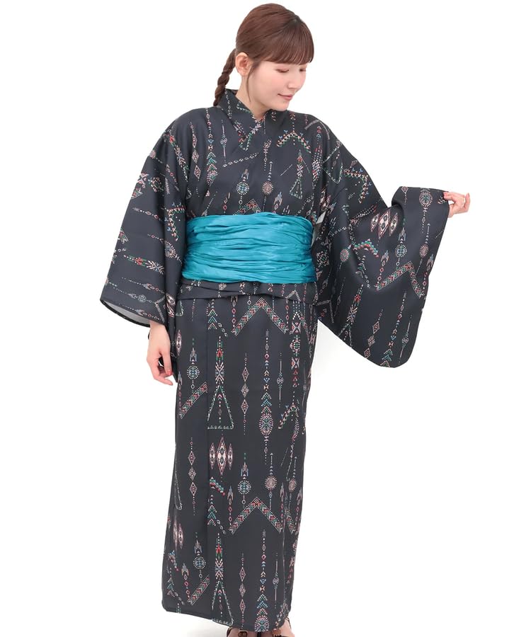 

yukata set for includes easy to put OSJBD180 [Tichicaca] One-piece 3-piece women, obi, on, washable, FREE, black, чорний
