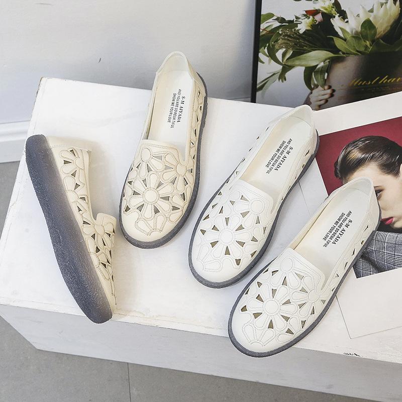 New Small White Shoes With Hollow And Breathable Shallow Mouth Single Shoes And Flat Bottom Doudou Shoes