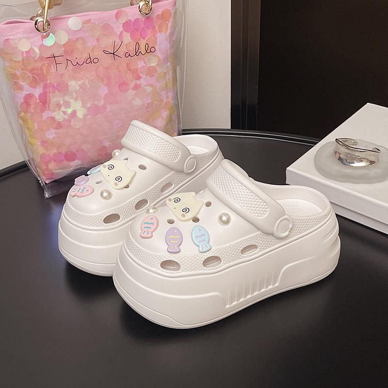 

Индивидуальные нишевые ремешки, туфли с отверстиями, женские летние туфли на небольшом высоком каблуке, крутые шлепанцы, удобные, два способа ношения, дышащие, с закрытым носком. 33 белый