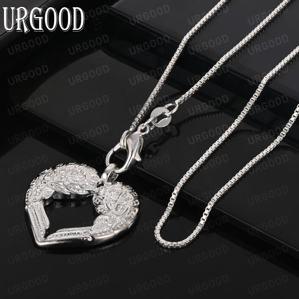 925 Sterling Silver Hollow Wings Love Pendant Necklace - Fashion Wedding Jewelry
