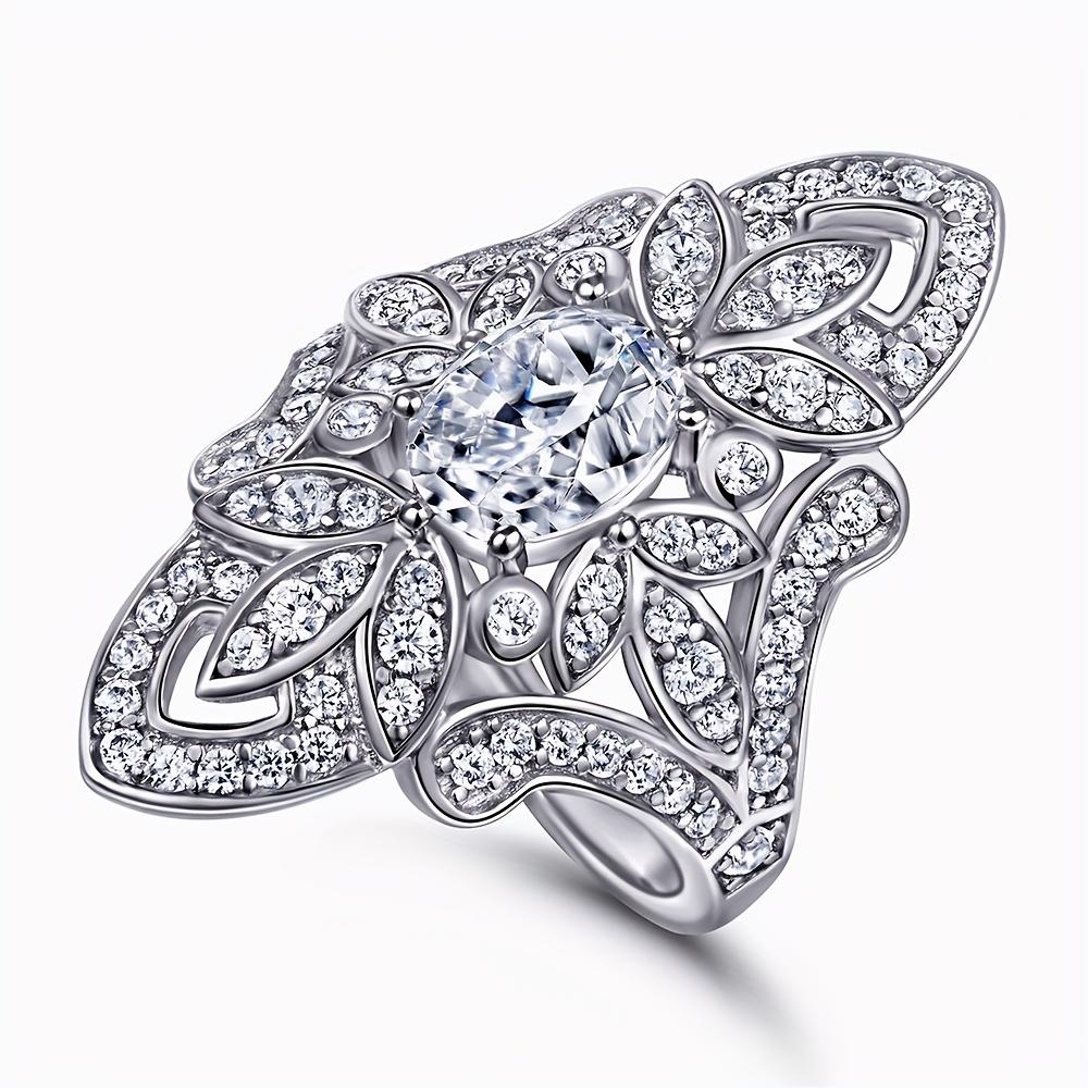 Weihnachten Silber Zirkonia Damen Cocktailring mit Vintage Filigran Schneeflocken Halo Design, Geeignet für Feiertagspartys, Silvester,