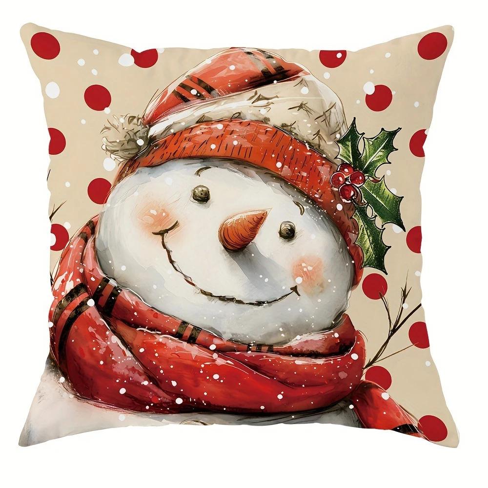 

Подушка с рождественским декором, наволочка с рисунком Санта-Клауса и снеговика, подходит для дома, комнаты, дивана, наволочка на подушку, новогодний подарок 16x16Inch