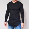 Men T-shirt Solid Color Irregular Bottom Spring Autumn Crew Neck Long Shirt for Daily Wear