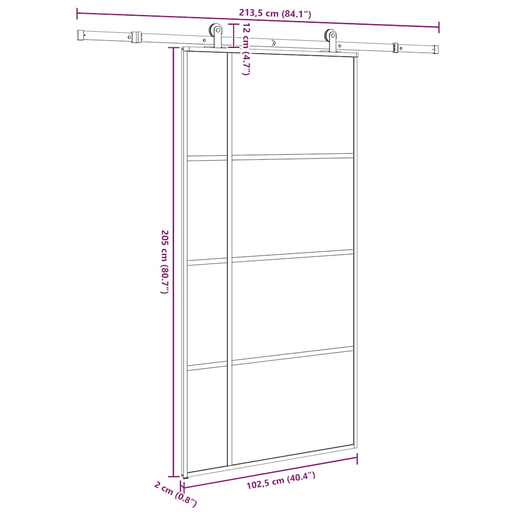 Vidaxl Sliding Door A With Accessories, 102.5X205 Cm, Esg And Aluminum