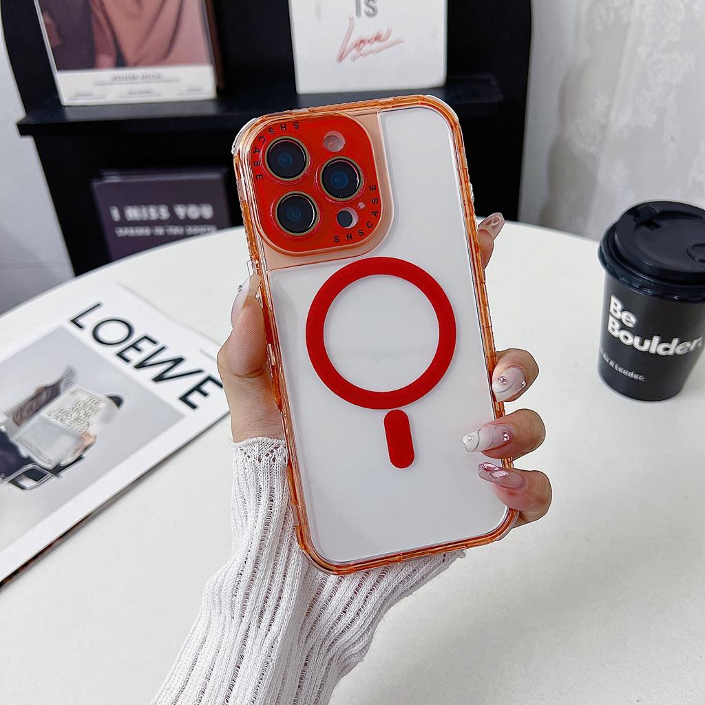 For iPhone 16 Pro Magnetic Case Clear Colorful Frame TPU+PC Phone Back Cover with Lens Film