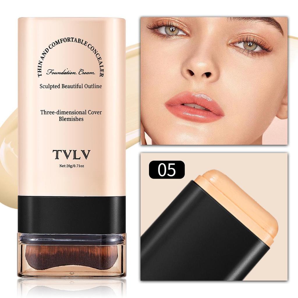 TVLV Eraser Foundation Stick with Brush - Long-lasting, Non-slip Concealer, Brightens Skin Tone, 20g