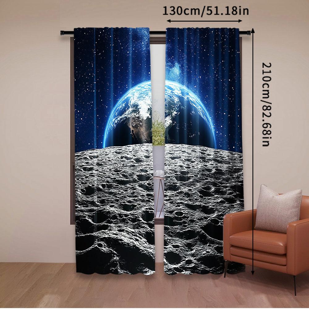 Set aus 2 Galaxie-Vorhängen Ansicht Erde Globus Mondoberfläche Weltall Dunkle Materie Schlafzimmer Wohnzimmer Esszimmer Polyester Perfekt für
