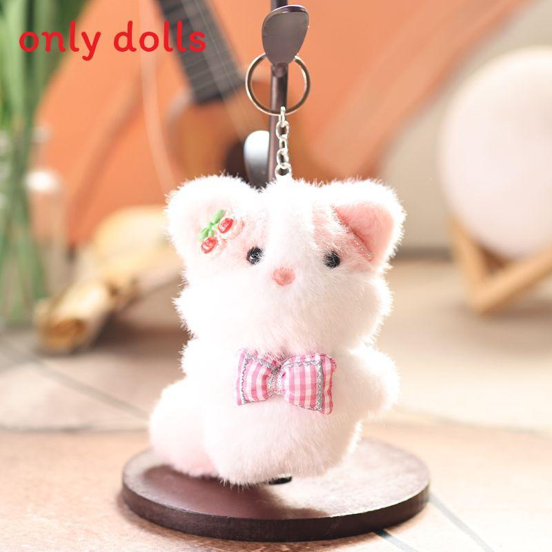 Cute Animal Plush Doll With Checkered Bow Decoration For Bags And Keys