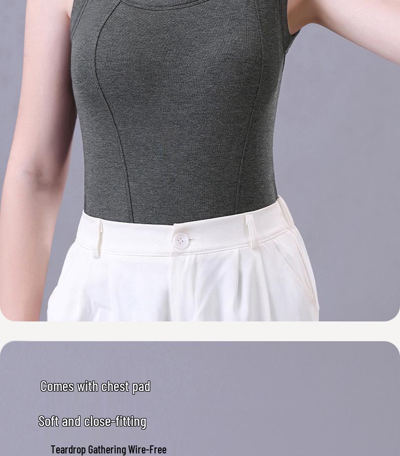 Women's Fleece-Lined Sleeveless Vest with Chest Pads - Seamless Slimming Base Layer for Autumn/Winter