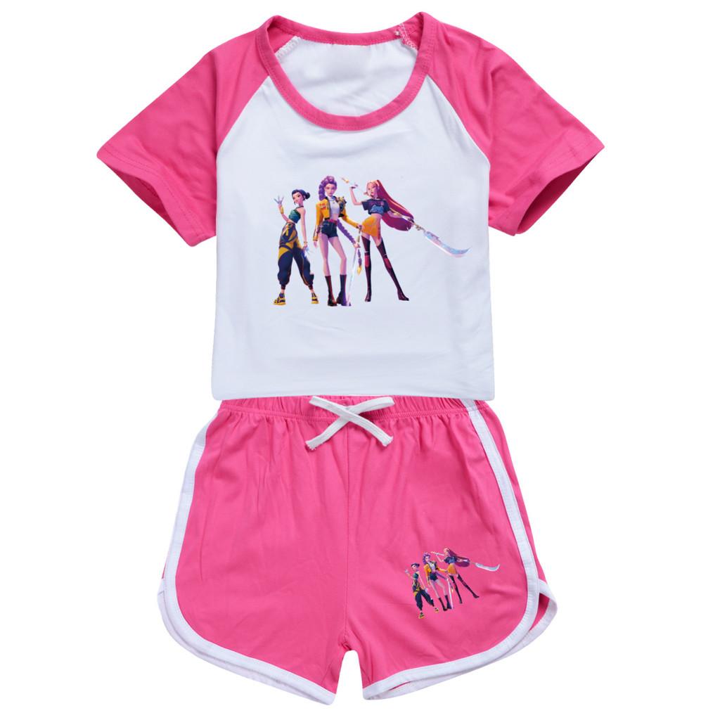 Barn Jenter Anime Tegneserie POP Sanger Superstjerne Zoey Rumi Mira Trykk Kortermet T-skjorte Shorts Bukser Fritidsklær Sett