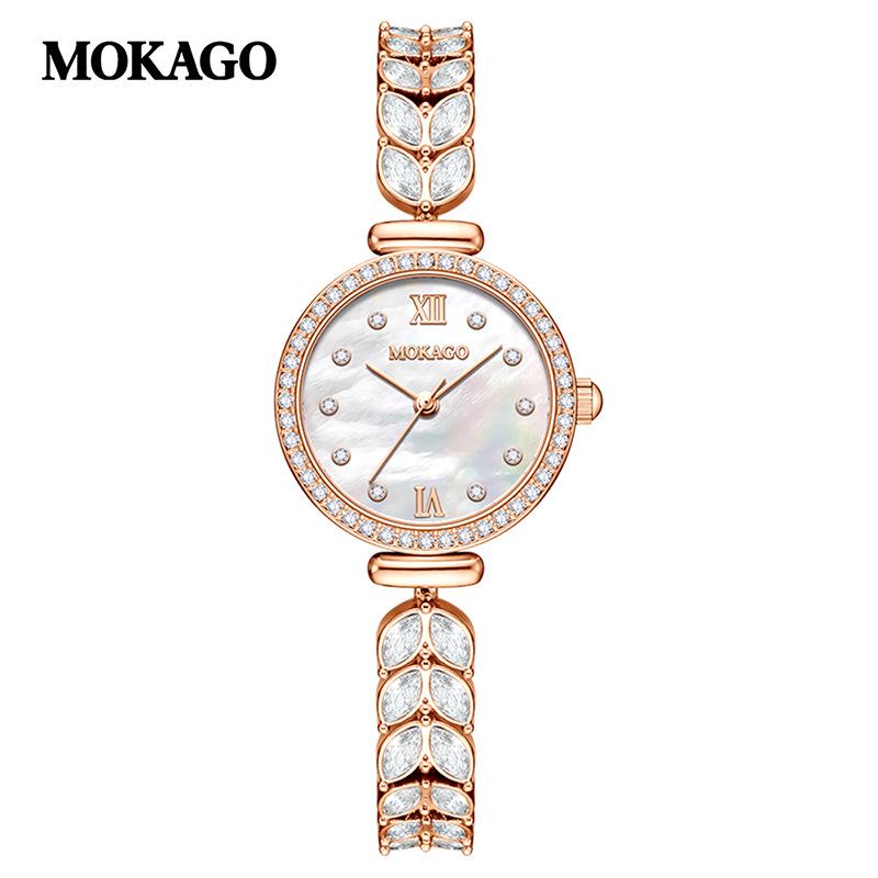 Mokga Women s High-End Waterproof Quartz Watch with Fishtail Bracelet and Full Diamond Design.