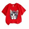 Kids Boys Girls 100% Cotton Short Sleeve Crew Neck T-Shirt, Cute Pink Bow Leopard Print Gray Tabby Cat Graphic Casual Soft Tee for Children Daily Wear