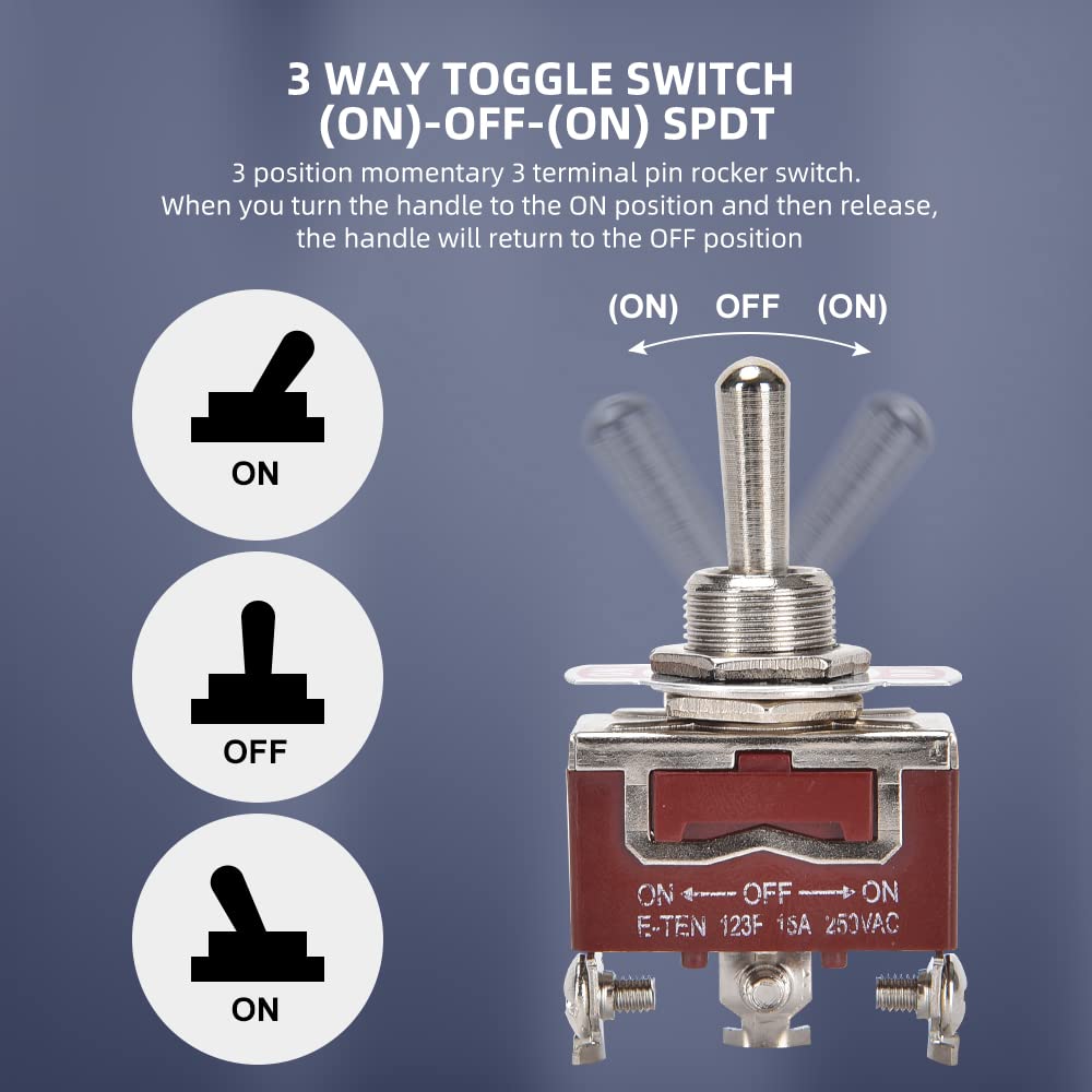 Waterproof Momentary Toggle Switch (ON)-Off-(ON) 30A 12VDC/15A 250VAC DC Marine SPDT Switch 3 Way With Weatherproof Boot Cap Cover For Car Auto Boat