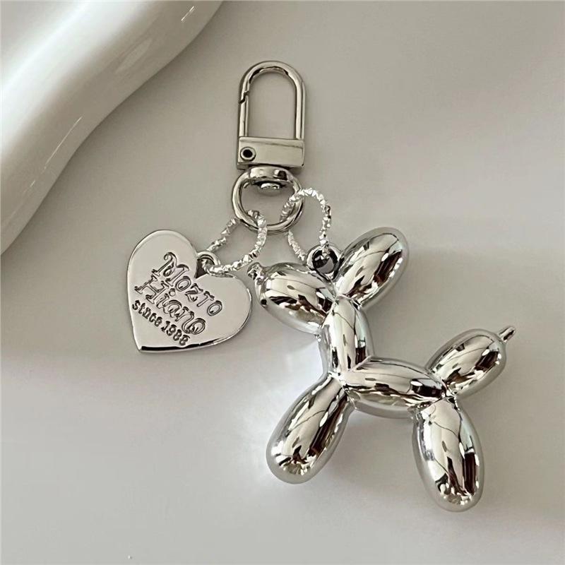 Silver Star Balloon Dog Keychain Pendant - Dark Cool Girl DIY Charm, Xiaohongshu INS Style.