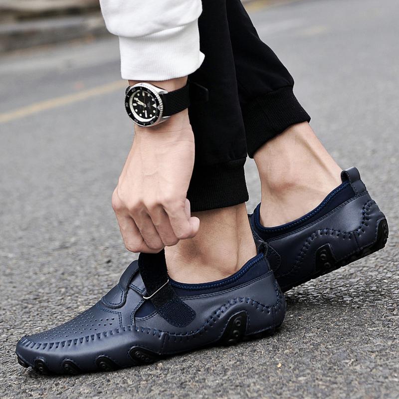 Fashion Summer Men Stitching None Slip Leather Shoes Handmade Loafer Breathable Casual Shoes Outdoor Comfort Anti-slip Wearable Sneakers