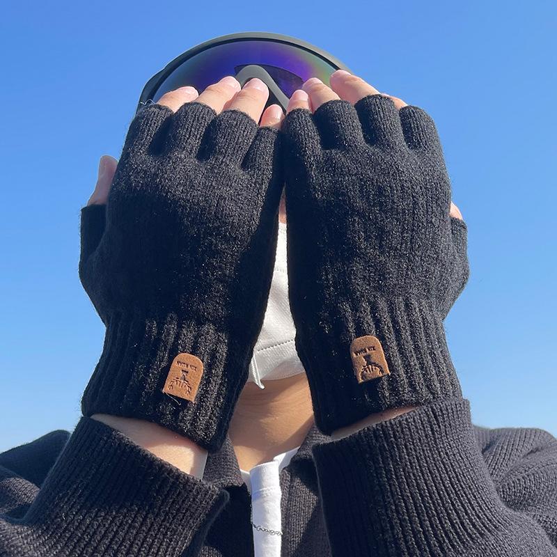 Fingerless Winter Half Fingerless Cycling and Driving Thickened Wool Knitted Fingertips To Protect Against Cold and Keep Warm