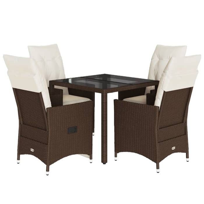 VidaXL Ensemble à manger de jardin 5 pcs et coussins marron poly rotin, ensemble de salle à manger d'extérieur, meuble de 3276769
