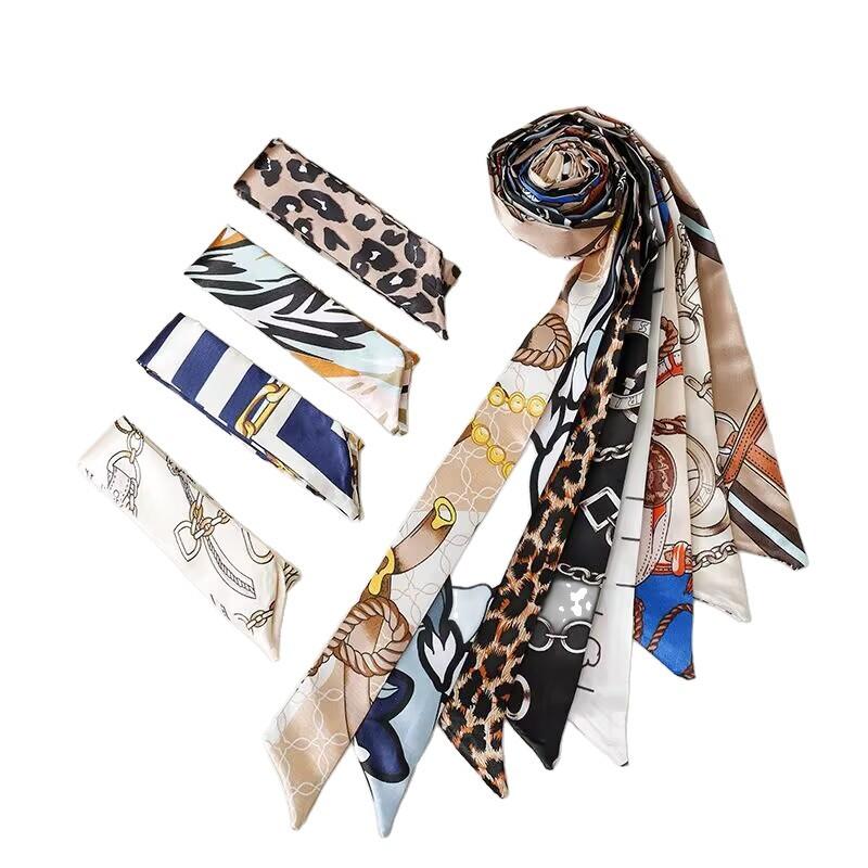 New fashionable long silk scarf double-layer versatile headband streamer, decorative binding bag with hand gift silk scarf wholesale