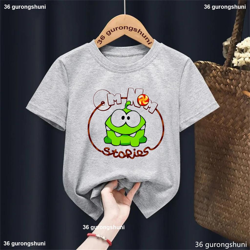 Funny Baby Girl Boy Cartoon Game Cut The Rope T-Shirt Children Frog Short Sleeve Top Tees Kids