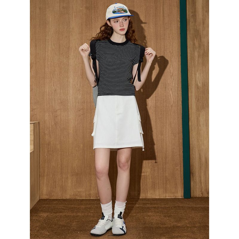 Coolhut Color-Block Striped Short-Sleeve Round-Neck Niche Slimming 2025 Summer Women's T-Shirt with Age-Reducing and Stylish Design