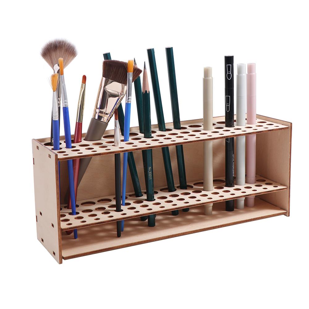 Wooden Frame Watercolor Brush Rack Household Desk Organizer Cosmetic Brushes Shelf Colored Pencils
