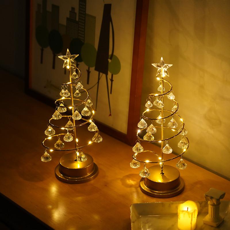Lampa stołowa Led Desk Choinka Spiralna Kryształowa Lampa Xmas Szklana Kula Dekoracja Do Domu Akcesoria Xmas Oświetlenie Świąteczne